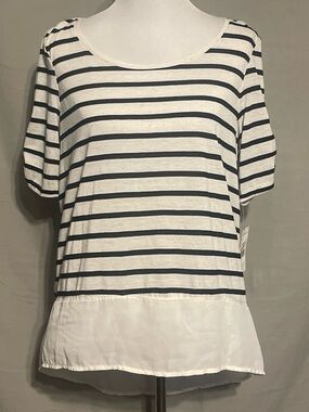 Hannah White and Navy Striped Short Sleeve Top
